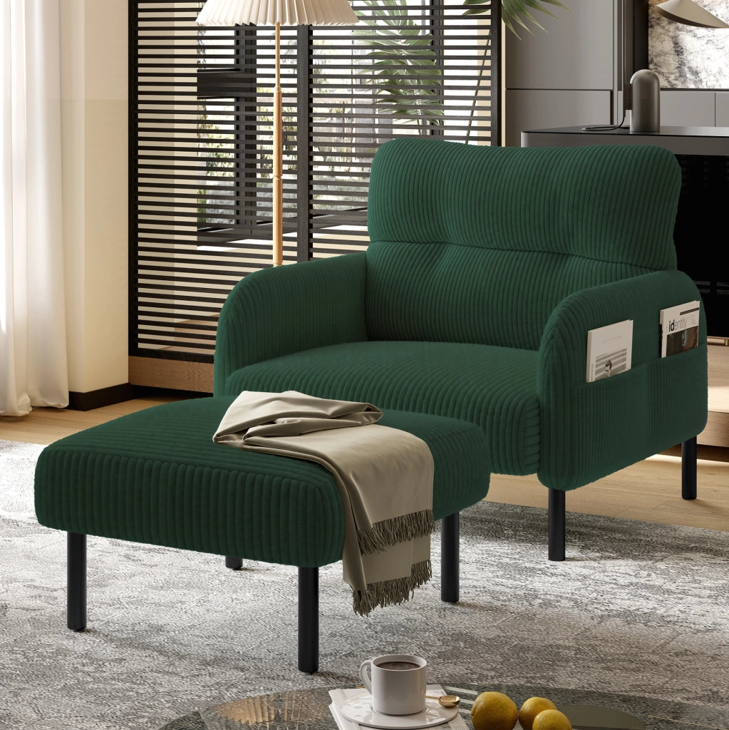 Pouf poggiapiedi in velluto a coste con struttura in metallo; 56 x 51 x 39 cm; verde smeraldo