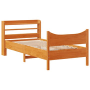Letto singolo | Letto per adulti | Giroletto con Testiera Marrone Cera 75x190 cm Massello Pino