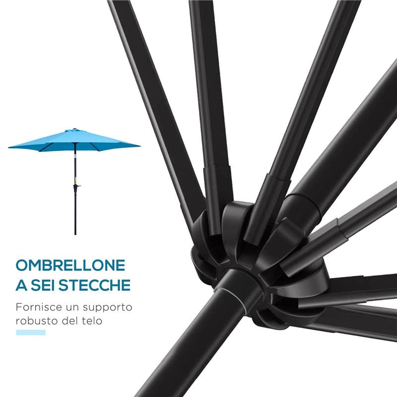 OMBRELLONE DA GIARDINO Ø 2.6X2.4 M CON MANOVELLA E TESTA INCLINABILE IN ALLUMINIO E POLIESTERE BLU