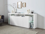 Credenza con 4 Ante e Ripiani in Vetro a Giorno 220x40x80 cm Essential 3A Bianco Lucido