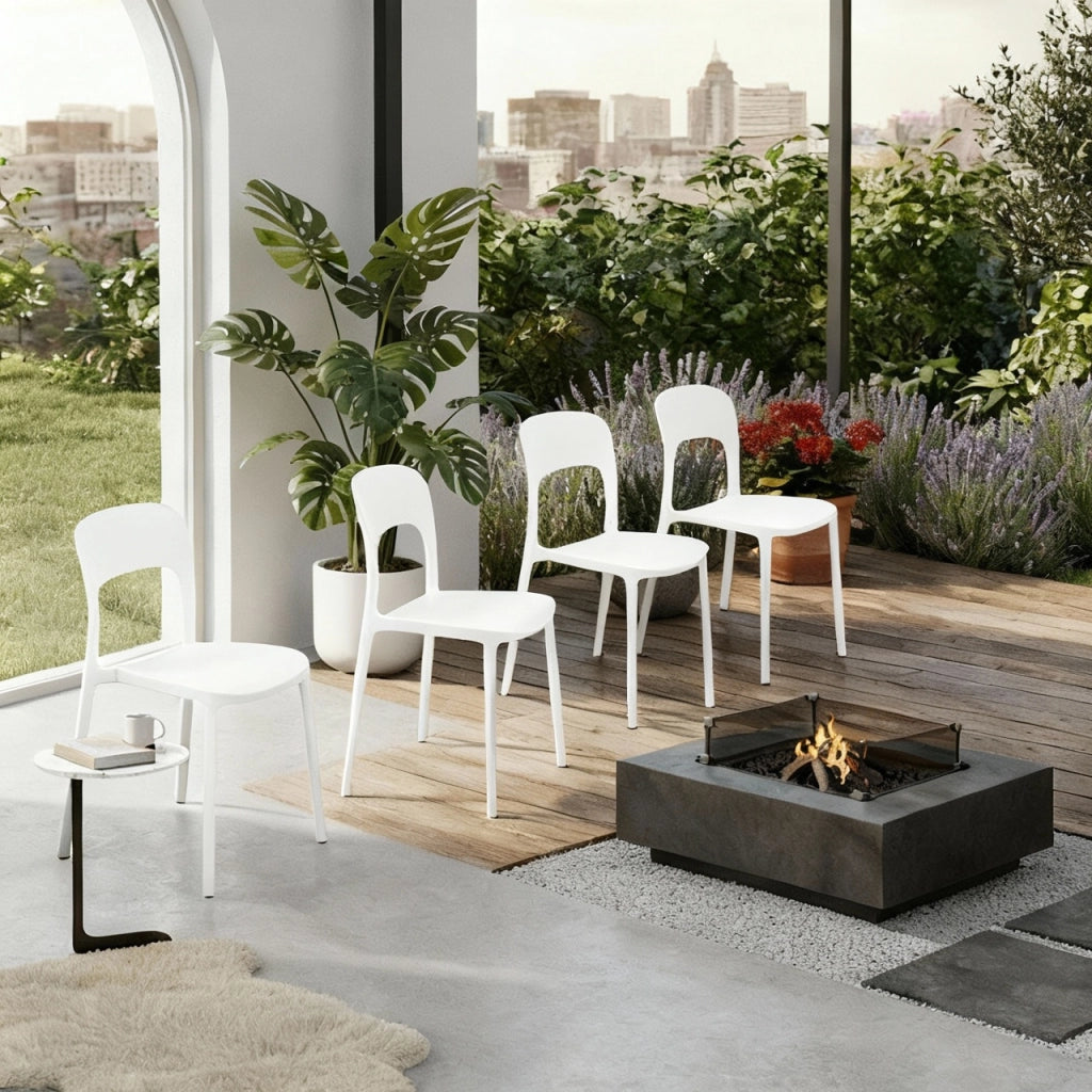 Set 4 Sedie Da Giardino In Polipropilene Impilabili Leggere E Resistenti Ideali Per Esterni Terrazze Giardini Bar Dehors Ristoranti 41 x 82,5 x 52 cm Bianco