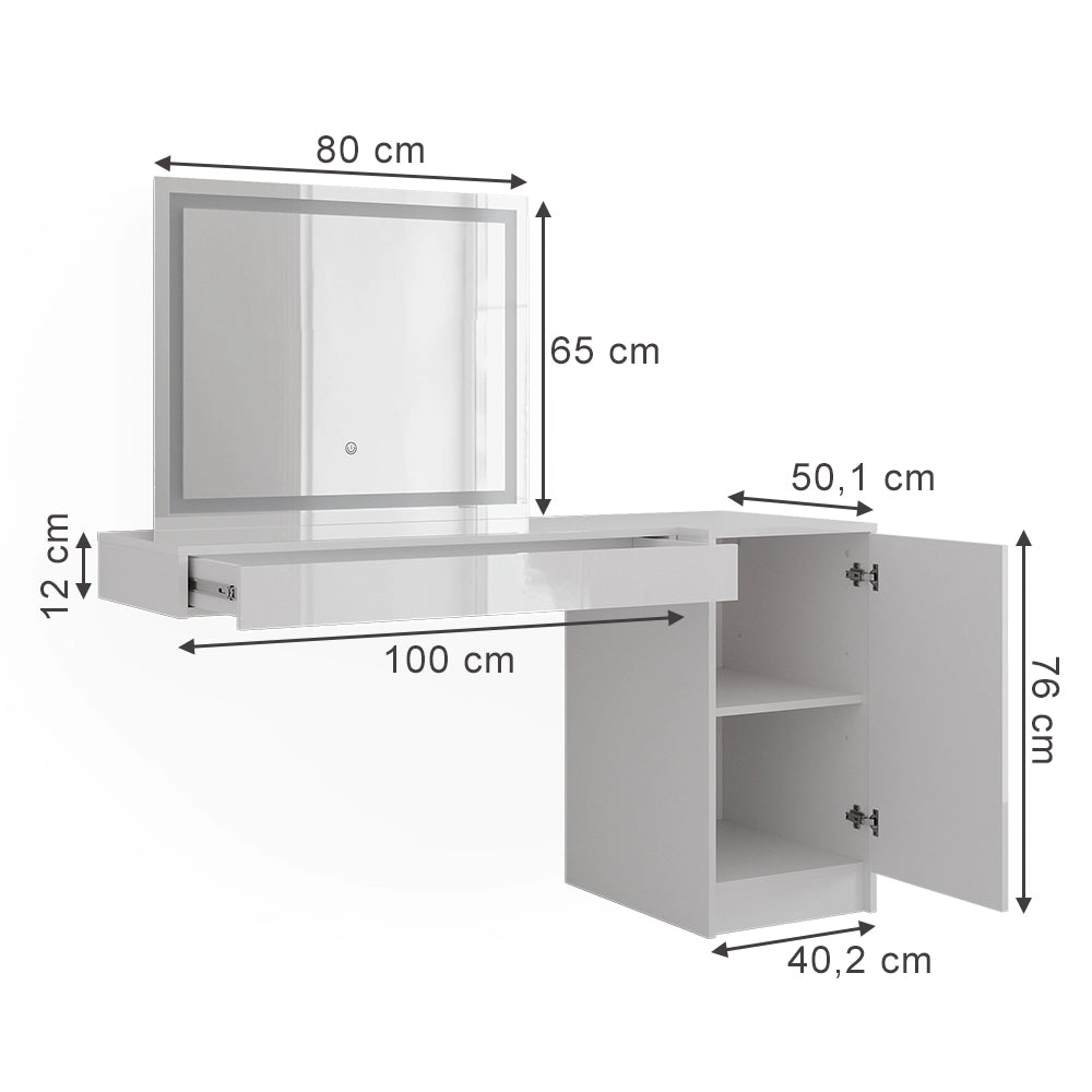 Vicco Tavolo da toeletta Bianco 100 cm 4 parti