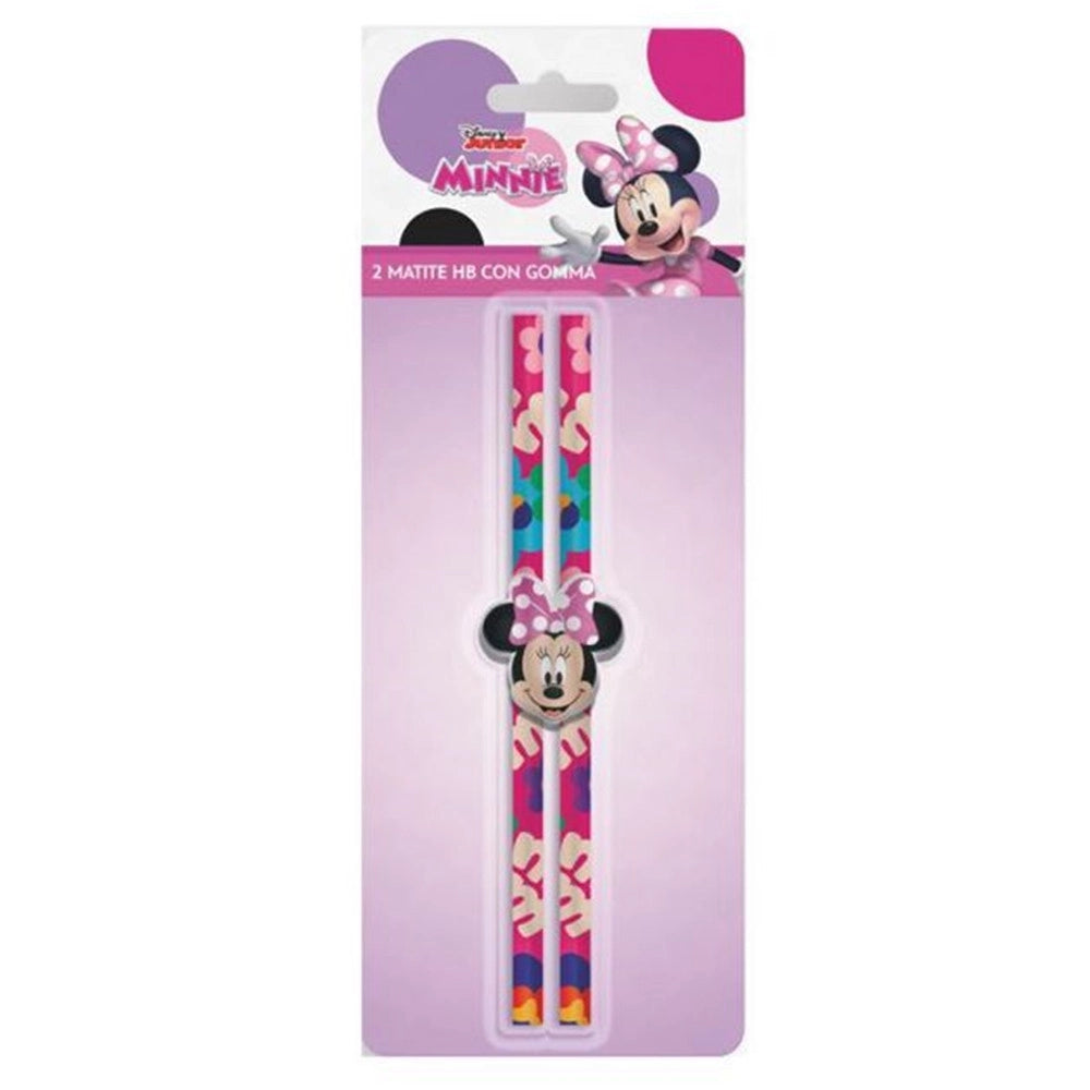 Trade Shop - Set 2 Pz Matite Con Gomma Faccia Grafica Minnie Cancelleria Scuola Bambine 960672 -