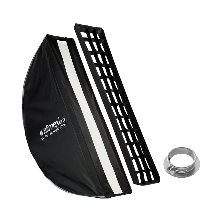 Studio Striplight Softbox 22x90cm + adattatore softbox per Profoto (diametro esterno: 15,2 cm), ruotabile a 360°, incluso griglia, maschera, adattatore Bowens e borsa per il trasporto