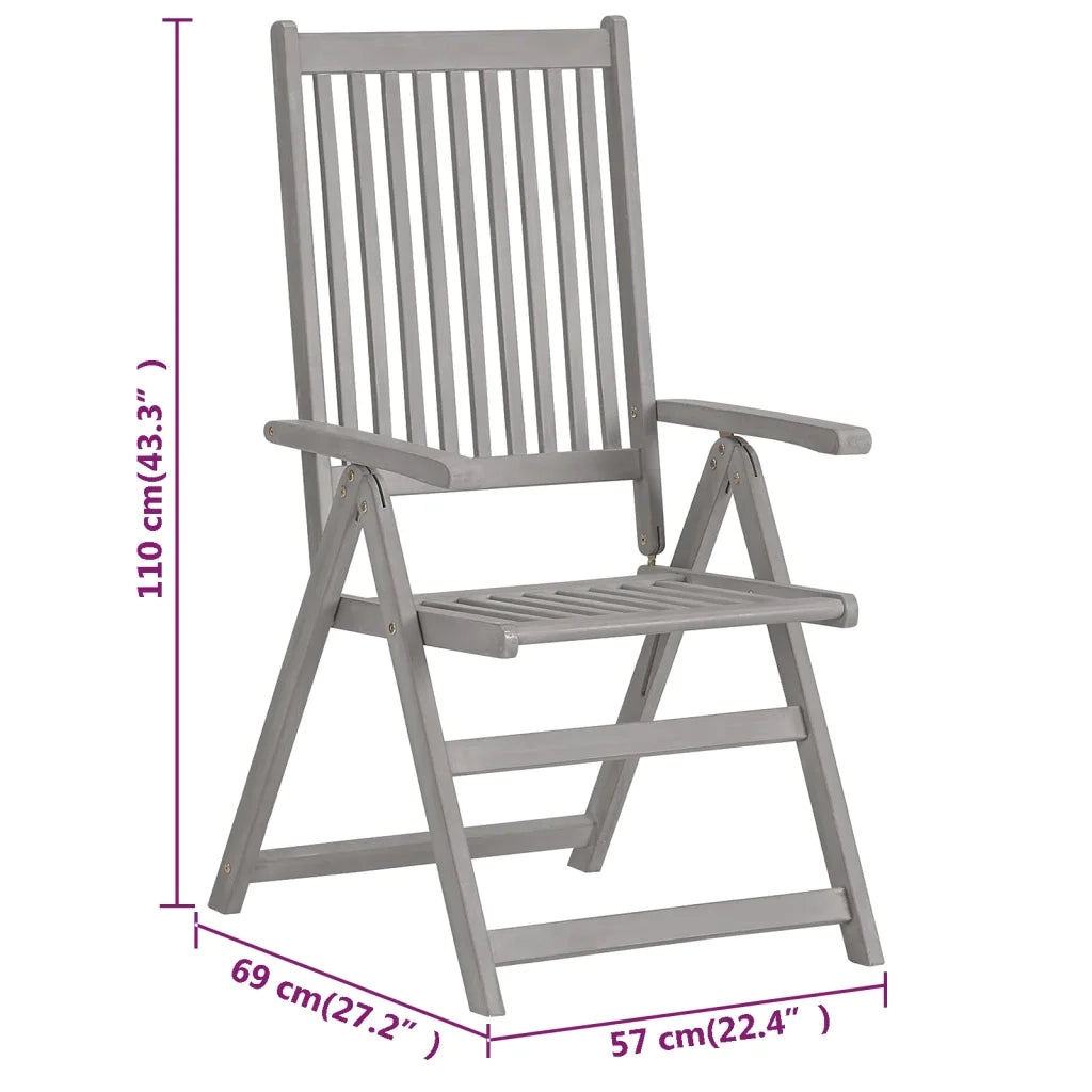 Sedie Reclinabili da Giardino 3 pz Grigie in Massello di Acacia cod mxl 15223