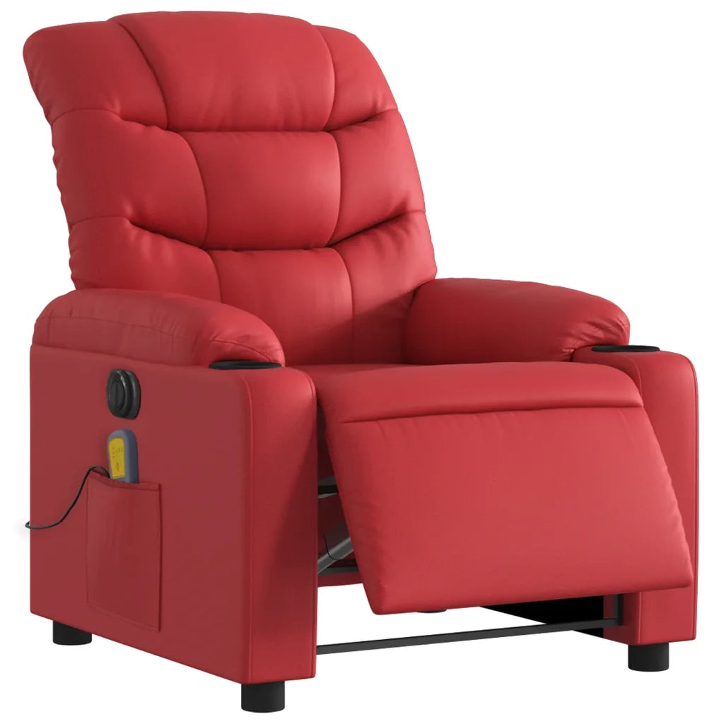 Poltrona Massaggio Elettrica Reclinabile Rosso Similpelle