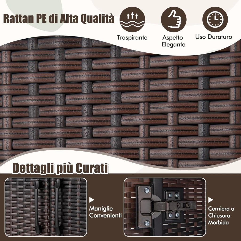 Armadio in Vimini con 2 Ante, Armadio Guardaroba in Rattan PE con Asta Appendiabiti e 4 Cubi di Stoccaggio, per Soggiorno, Camera da Letto e Patio, 72 x 50 x 157 cm (Maronne)