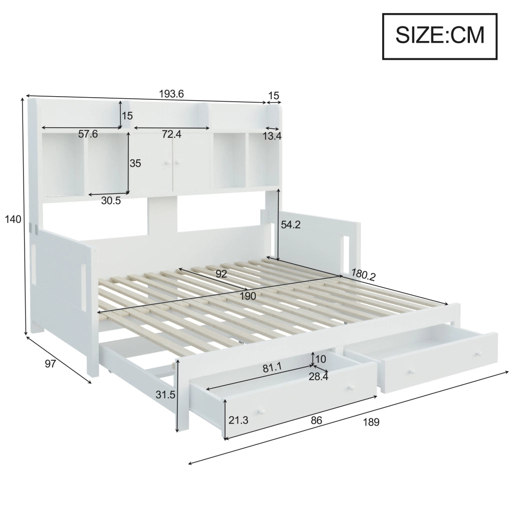 DIVANO LETTO ESRAIBILE 90x190 cm Legno Bianco con cassetti e vani