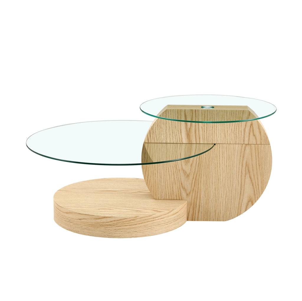 Tavolino da salotto 78.99x78.51x24.51 cm con ripiani multilivello in MDF e vetro; naturale