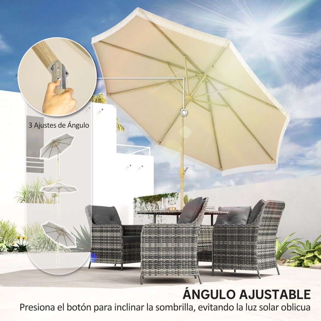 Ombrellone da giardino con manovella e frange ¨C zephmum ¨C crema ?265x244 cm