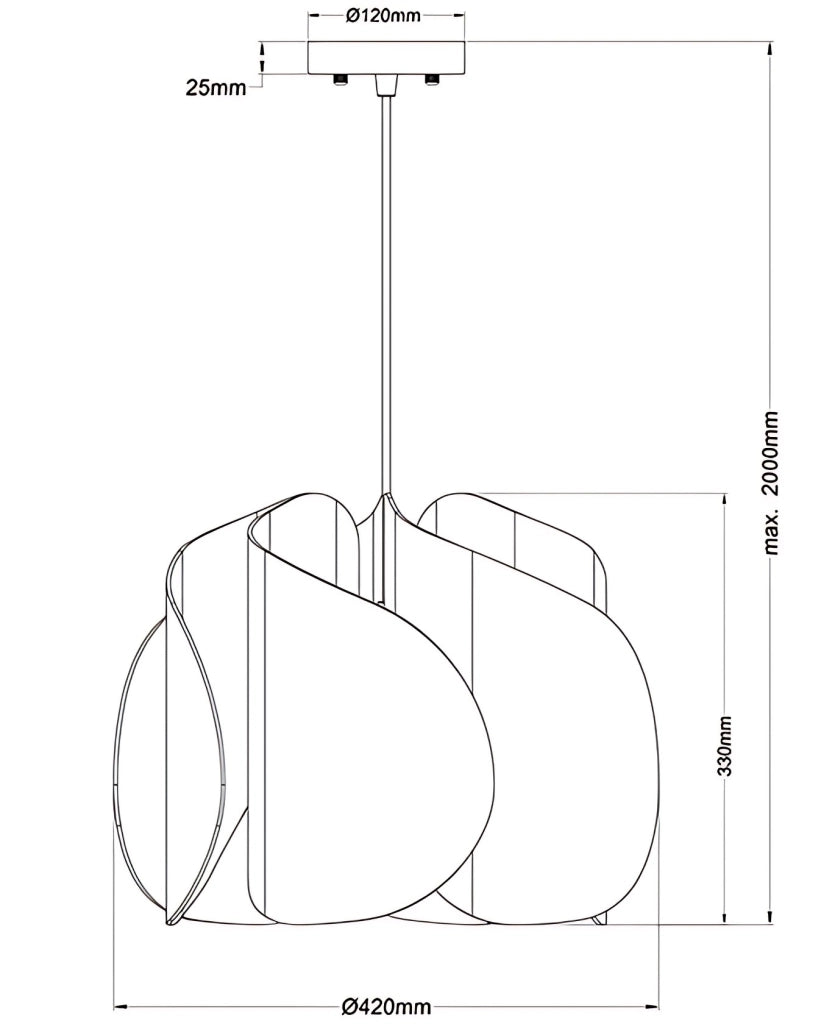 Lampada a Sospensione Pevero in Frassino e Metallo, design moderno, attacco E27, ideale per illuminazione d'interni, diametro 420mm