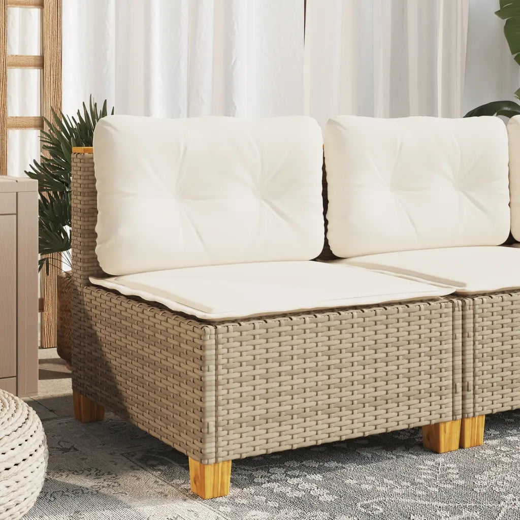 Divano Giardino Senza Braccioli con Cuscini Beige in Polyrattan