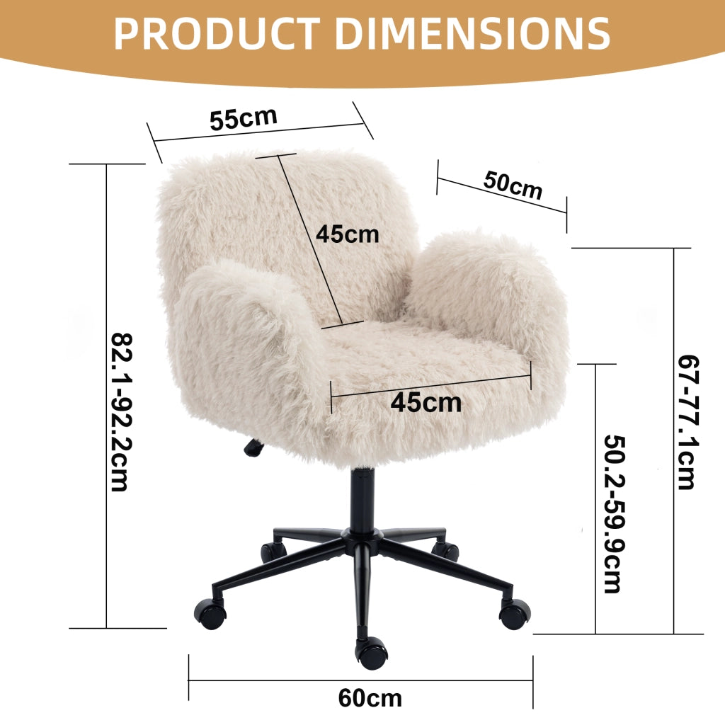 Sedia da ufficio compatta in tessuto effetto lana con braccioli pieghevoli e altezza regolabile per casa beige