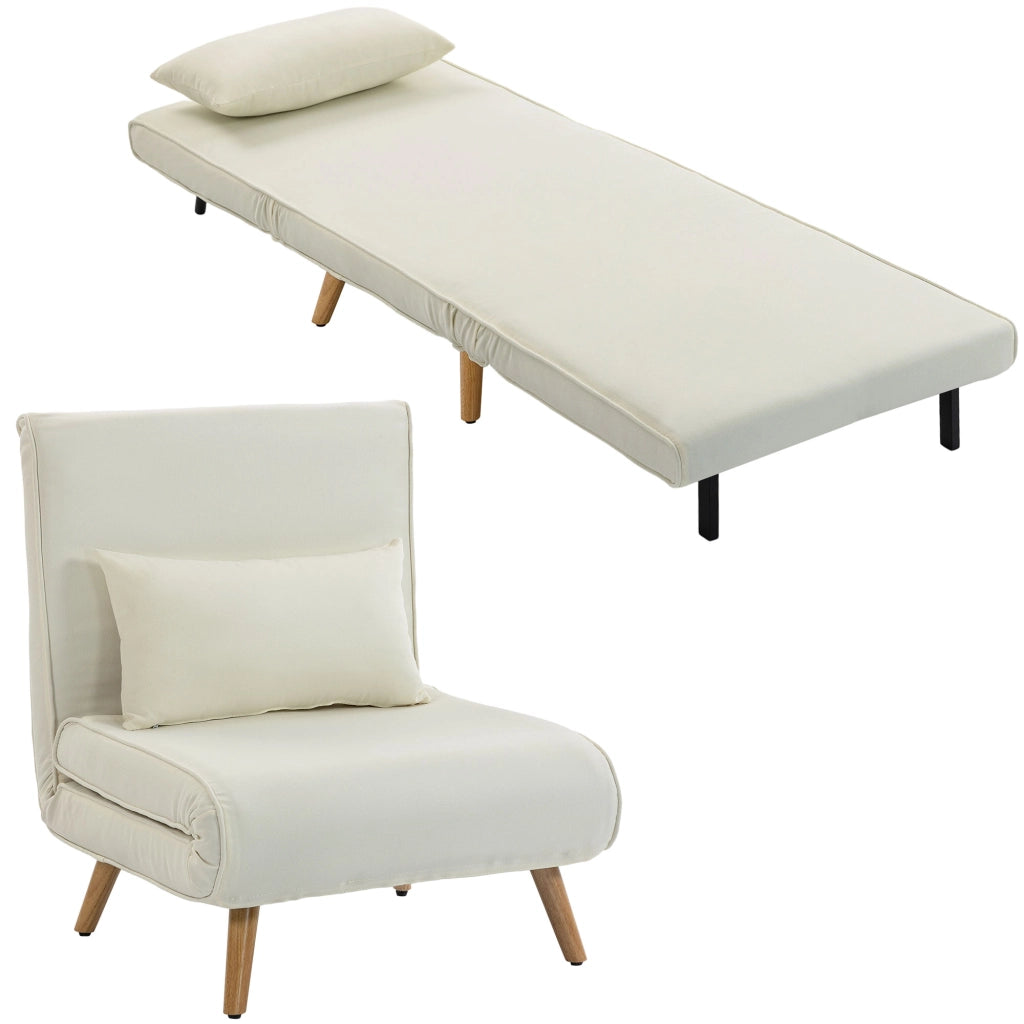 Poltrona letto singolo imbottita 3 in 1 ¨C zephmum ¨C tessuto crema con cuscino