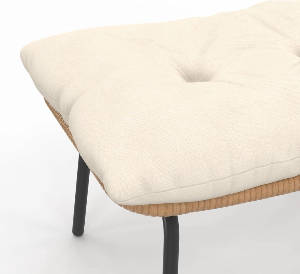 Set di 2 poltrone reclinabili LOA in Rattan con Cuscini Ecrù e poggiapiedi