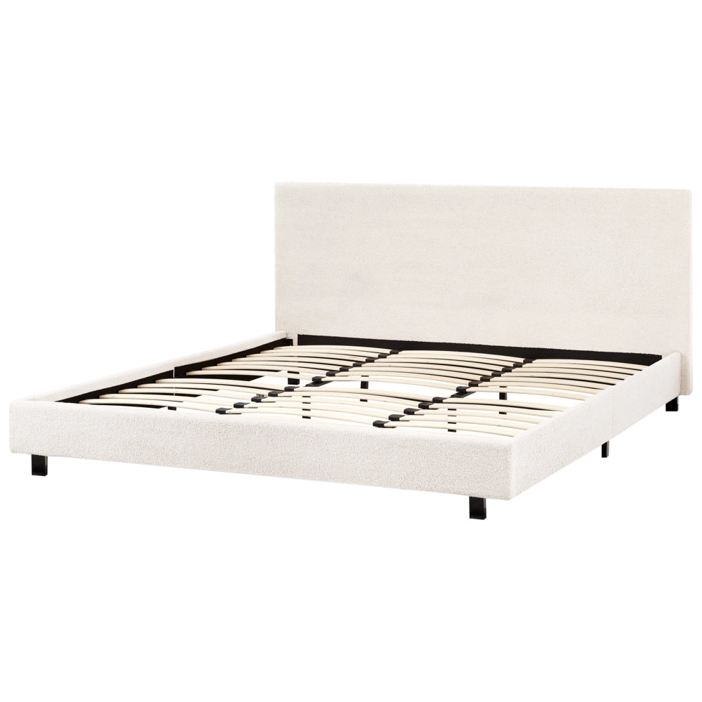 Letto matrimoniale imbottito bouclé bianco sporco 180 x 200 cm con rete e testata