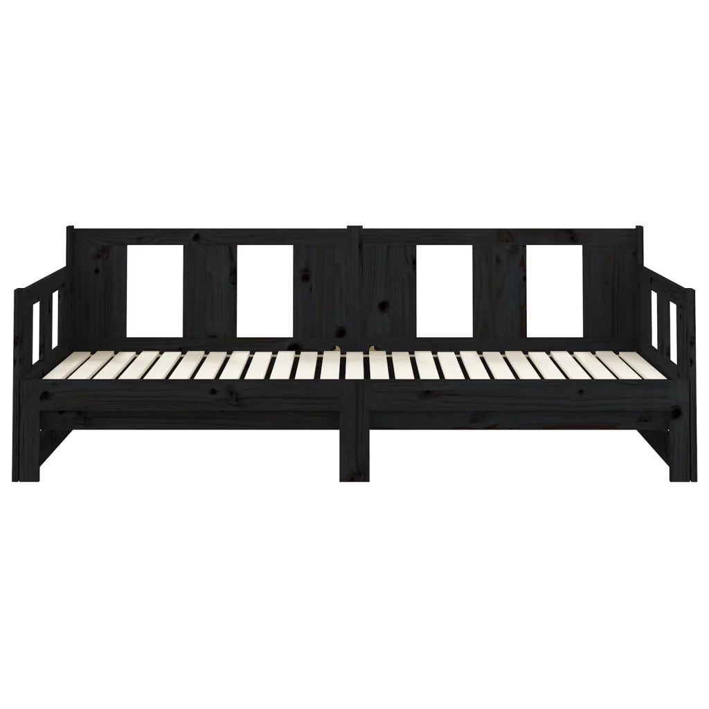 Dormeuse Estraibile Nera in Legno Massello di Pino 2x(90x190)cm 820296