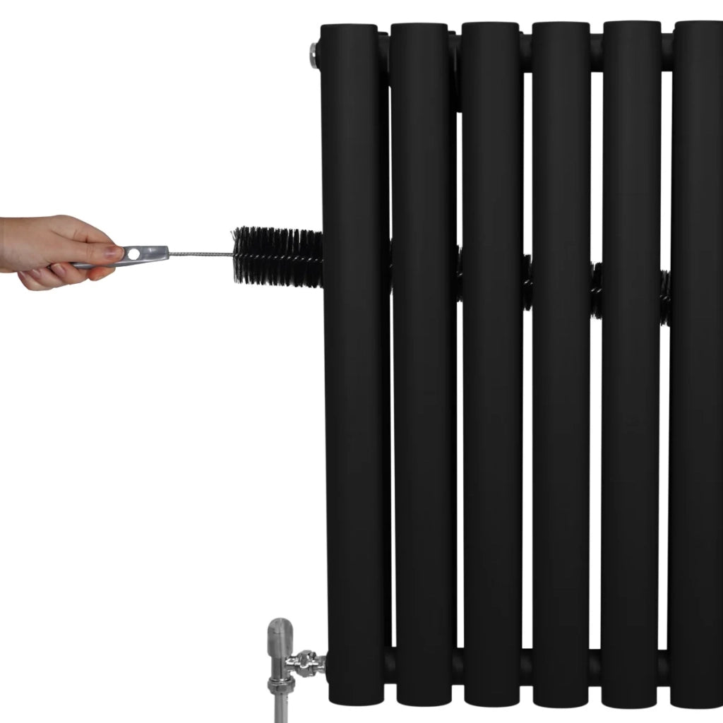 Radiatore a colonna ovale e valvole cromate TRV Designer Nero  600 mm x 1200mm