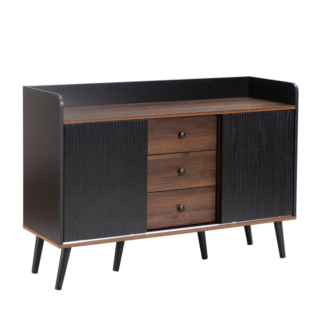 Credenza 117,5x40x80 cm con 3 cassetti in MDF e truciolare nera e color legno
