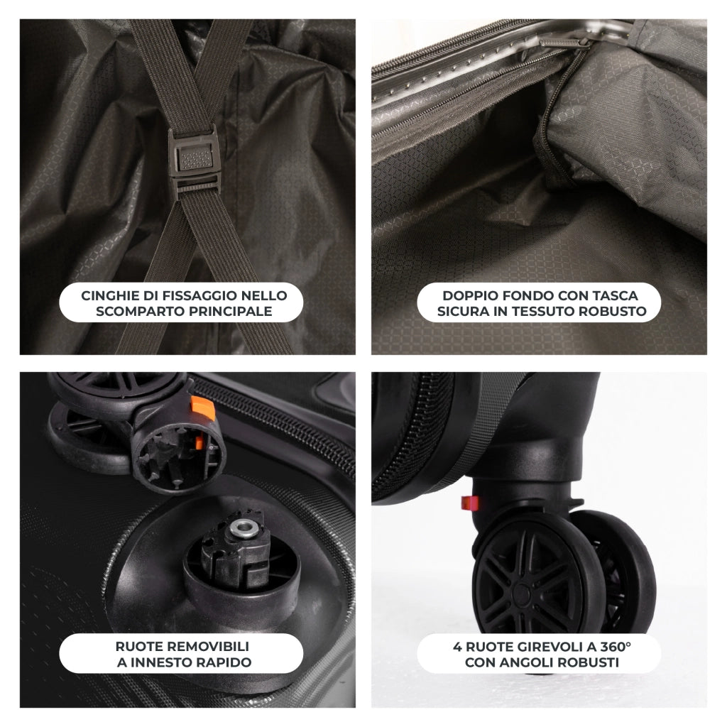 Trolley Bagaglio Mano Rigido 54x33x22 Piccolo Ultraleggero Valigia In Abs Con 4 Ruote Rimovibili Manico Chiusura Di Sicurezza Per Compagnie Low Cost Economy Zaino Da Viaggio Nero