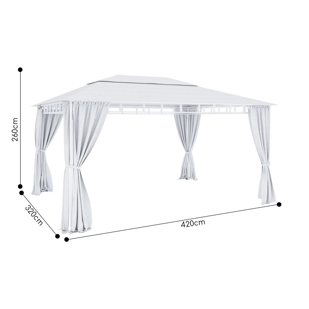 Gazebo Da Giardino 3 x 4 M Con Tende Laterali Richiudibili Struttura In Acciaio Bianco Robusto Copertura Impermeabile 180 g/m² Con 4 Teli Laterali Esterno Giardino Piscina Ombreggiante Privacy Bianco