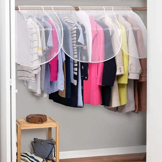 Rack per abiti con coperchio per appendere abiti, armadio per abiti con finestre in PVC trasparente, coperchio per abiti, abiti strettamente avvolti, giacche, cappotti, 2 pezzi, bianco
