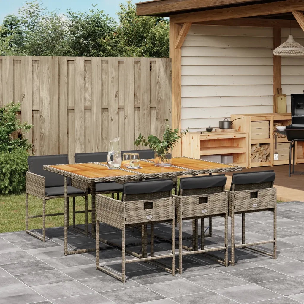Set da Pranzo da Giardino 7 pz | Set Salotto da Giardino con Cuscini in Polyrattan Grigio