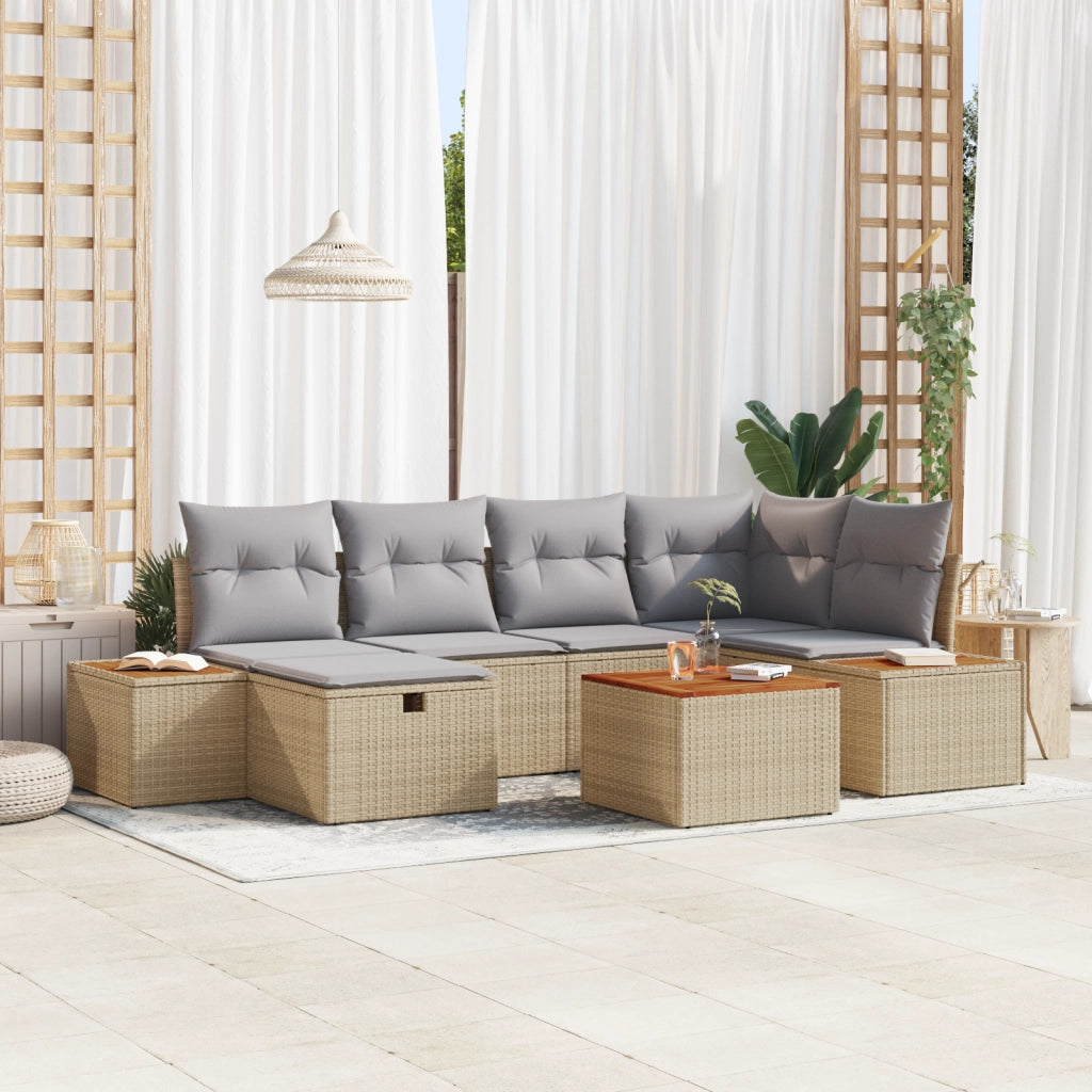 Set Divani Giardino  7 Pezzi Cuscini Beige Polyrattan