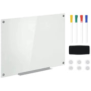 LAVAGNA BIANCA IN VETRO E ALLUMINIO CON 4 PENNARELLI COLORATI E CANCELLINO, 90X60X0.4 CM