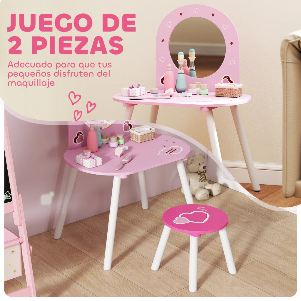 Toeletta per bambini con sgabello e specchio ¨C Xylo ¨C rosa con cuori 3-6 anni