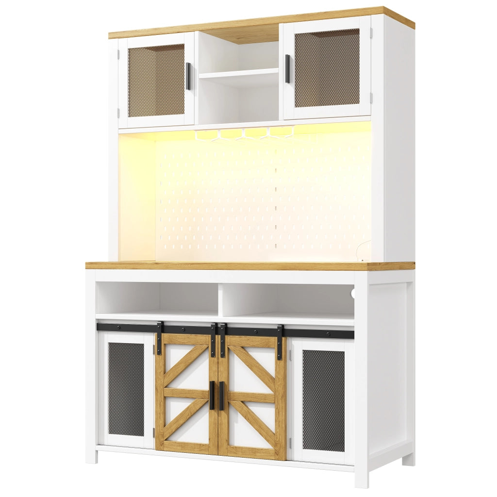 Credenza alta con ante scorrevoli e battenti; LED; per cucina; in MDF; 120×40×174.5 cm; bianco