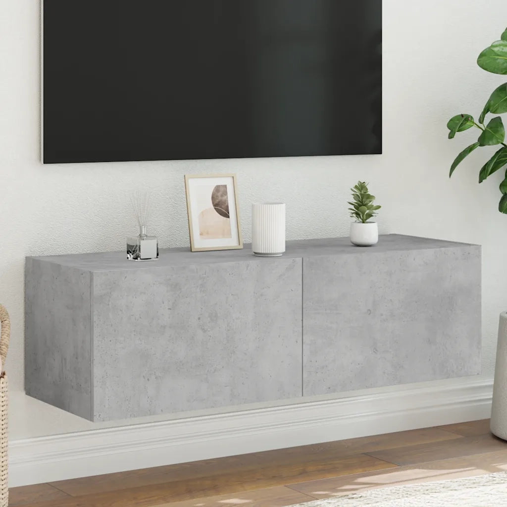 Mobile TV a Parete con Luci LED-Mobile TV a Muro Grigio Cemento 100x35x31 cm