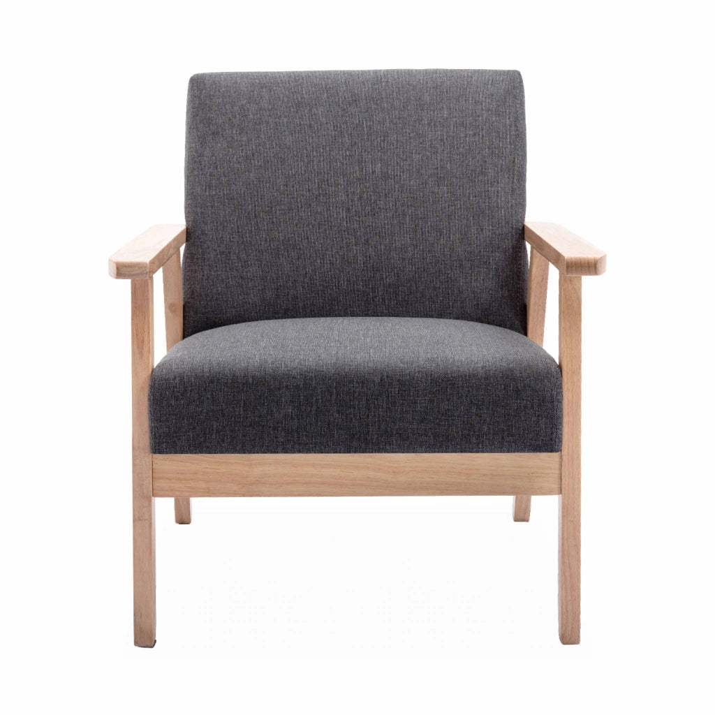 Poltrona scandinava in legno e tessuto, grigio scuro