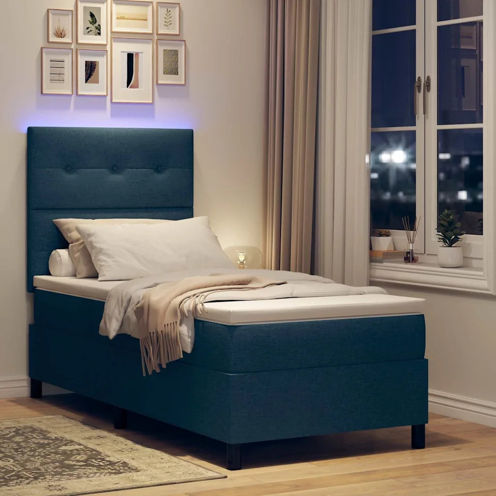 Letto a molle con materasso con led Blu 90 x 200 cm Tessuto