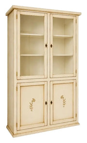 Vetrina 4 ante in legno shabby avorio anticato decorata 120x41x187 - Mobili 2G
