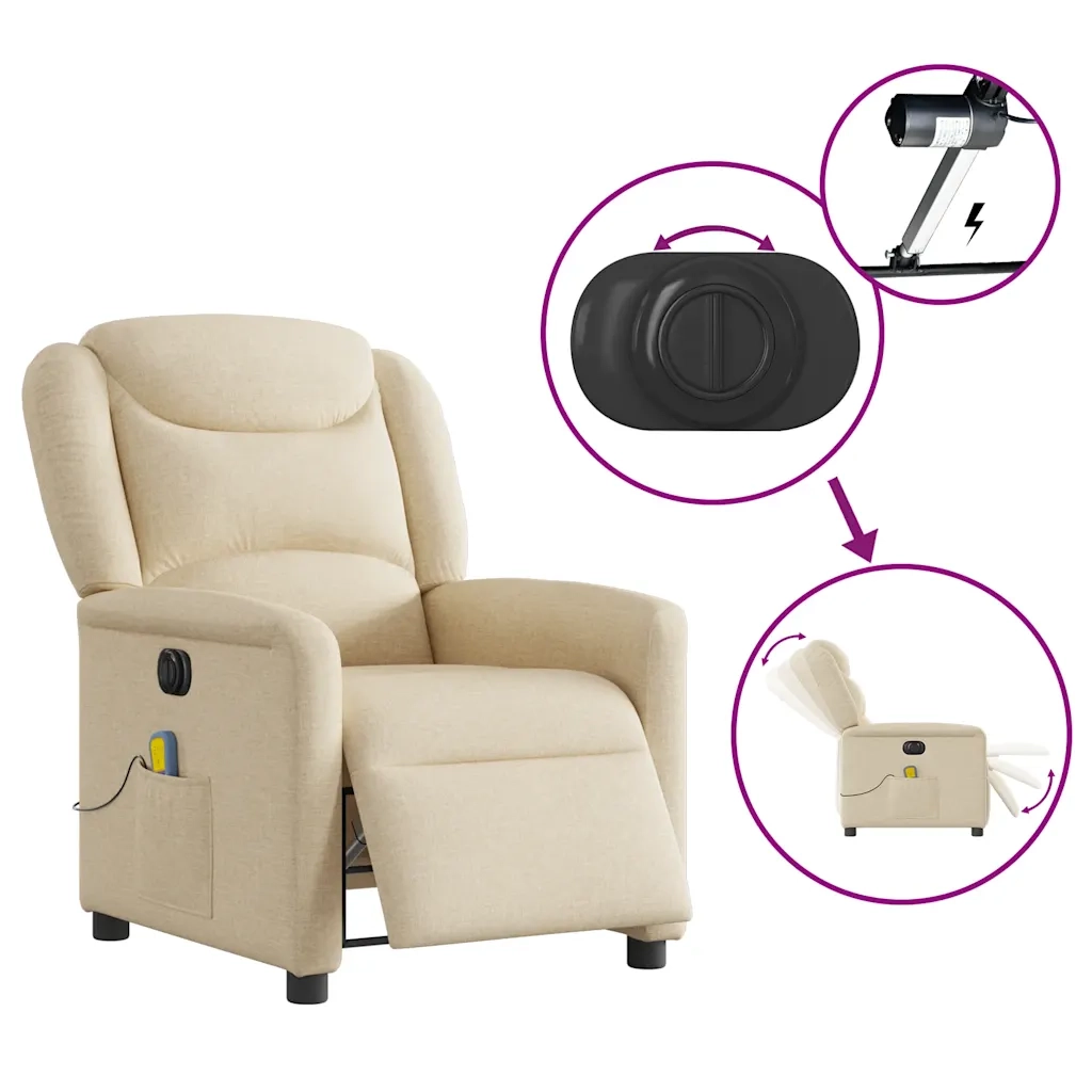 Divano Sedia-Poltrona Reclinabile Massaggiante Elettrica Crema in Tessuto 337786