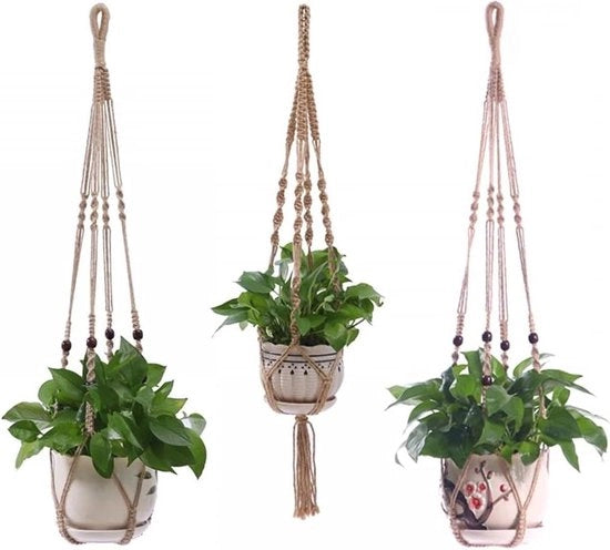 Set di tre pendenti per piante decorativo boho in cotone per esterni e interni - decorazione per soffitto, balcone e parete.