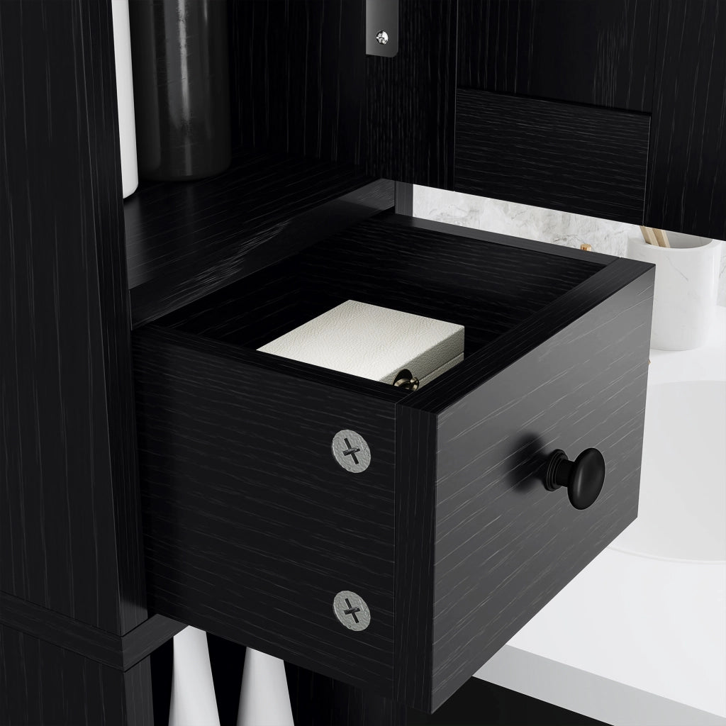Colonna Bagno 2 Ante con Ripiani Regolabili e Portarrollos ¨C zephmum ¨C 20x20x185 cm Nero