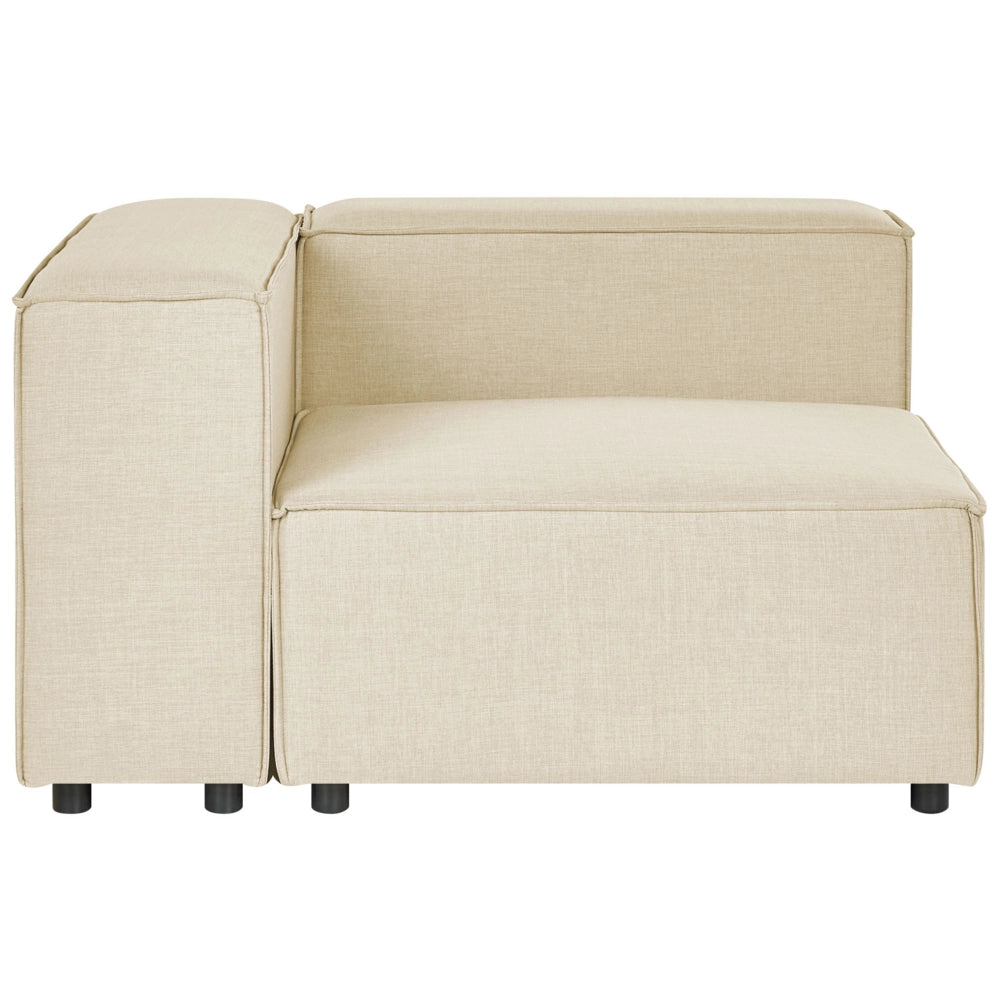 Divano ad angolo 2 posti in lino beige nero con poggiapiedi sinistro modulare stile moderno contemporaneo