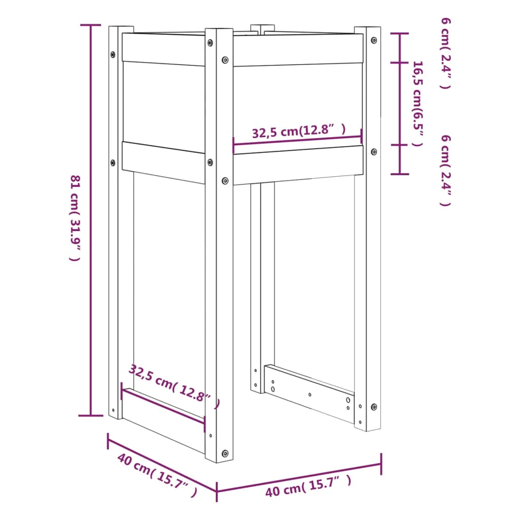 Fioriera rialzata per piante e fiori terrazza giardino 40 x 40 x 81 cm legno massello di pino grigio 02_0037591