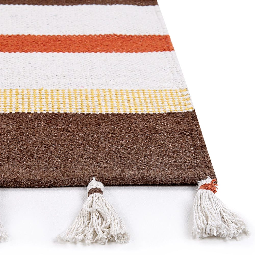Tappeto marrone e beige strisce cotone 140 x 200 cm rettangolare tessuto a mano