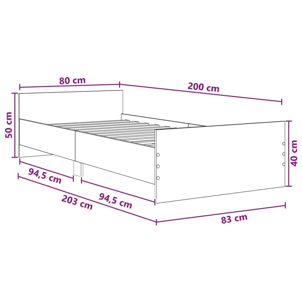 Struttura letto con testata Legno antico 80 x 200 cm