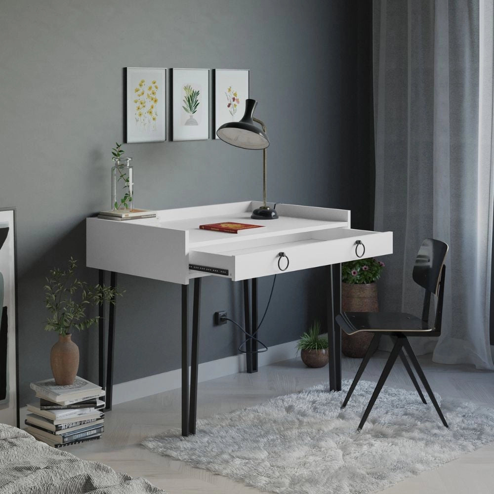 Scrivania con Cassetto 81,4x61,8x100 cm in MDF Sponge Bianco e Nero