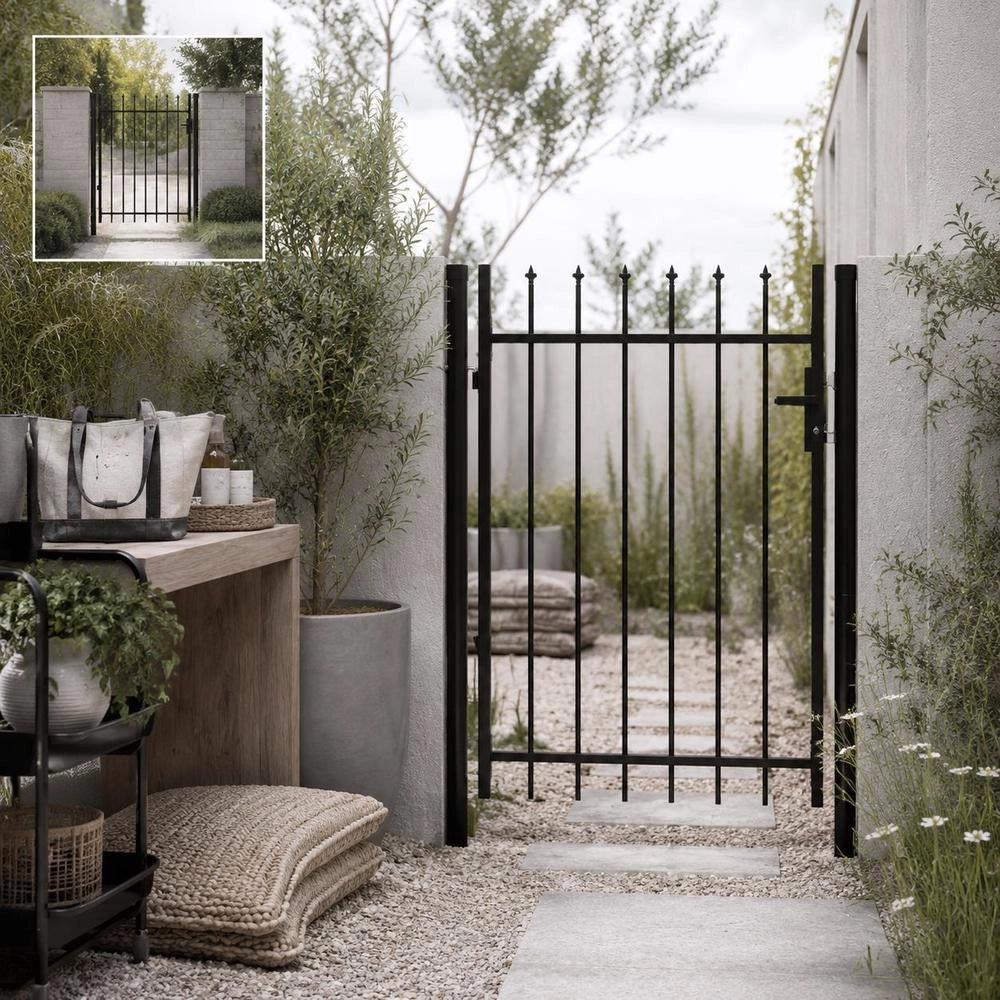 Single-leaf Fence Gate With Spearheads, Steel, 1 X 1.2 M, Black