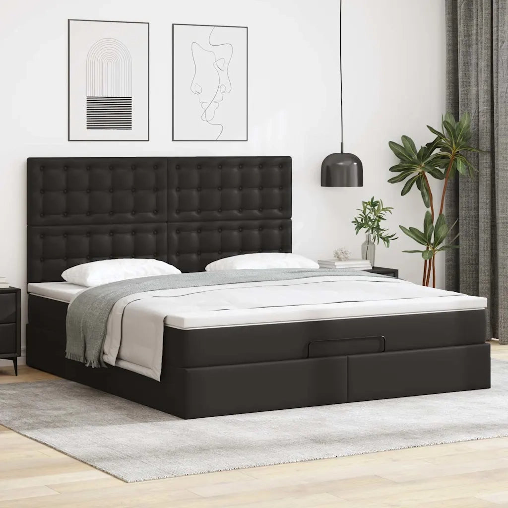 Struttura Letto Pouf con Materasso Nero 180x200 cm Similpelle 3313865