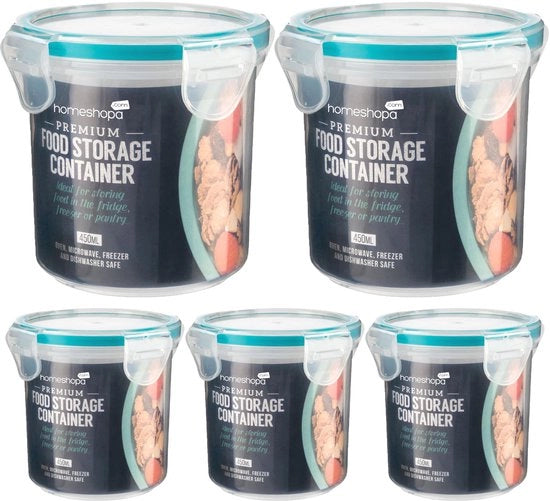 Contenitori alimentari rotondi con coperchio, 450 ml, plastica, ermetici e impermeabili all'acqua, privi di perdite, per preparazioni di avena notturne, con coperchio chiuso a serraggio, liberi da BPA, resistenti al microonde e