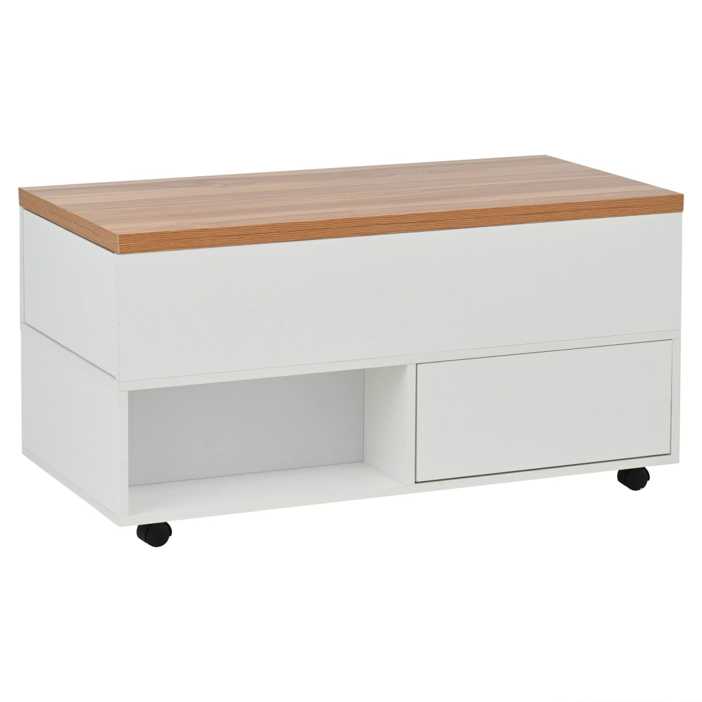 TAVOLINO DA CAFFÈ RIALZABILE 100 x 50 x 52 cm Bianco e Legno