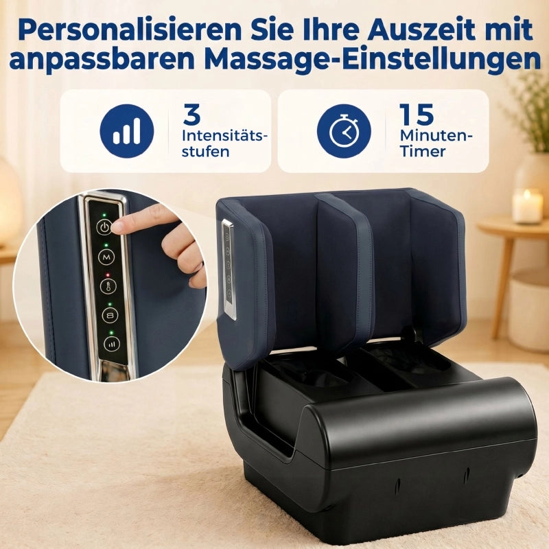 Massaggiatore per gambe 2 in 1 con funzione riscaldante, compressione ad aria, timer, 3 modalit¨¤ e intensit¨¤, colore blu e nero.