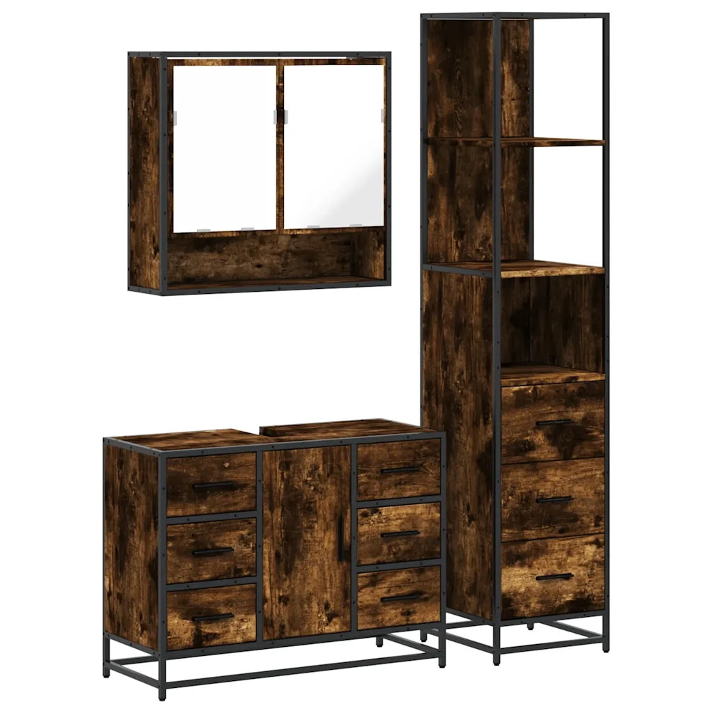 vidaXL Set Mobili da Bagno 3 pz Rovere Fumo in Legno Multistrato