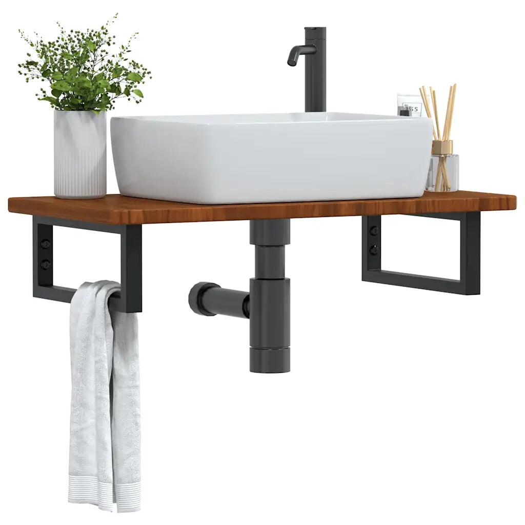 vidaXL Ripiano a Parete per Lavabo in Acciaio e Massello di Rovere